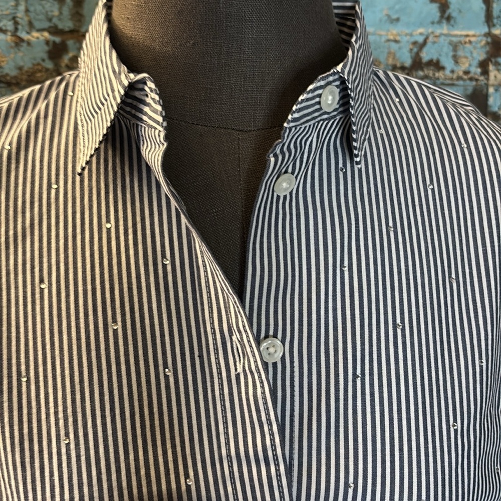 J.Crew Factory Striped Rhinestone Button Down Shirt Pinstripes Small